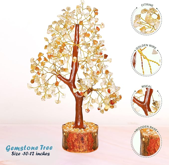 YATHABI Citrine - Crystal Tree - Gemstone - Feng Shui Money Tree - Tree of Life Decor - Spiritual Gift - Natural Crystal Decor - Bonsai Tree - Chakra Stone - Good Luck Charm