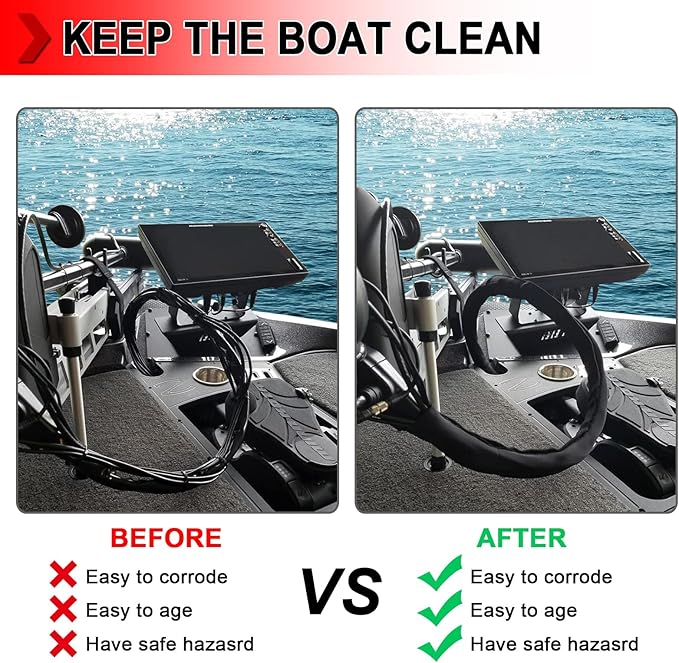 1 PCS Trolling Motor Cable Organizer Sleeve, 60" L Neoprene Troll Sleeve Trolling Motor Wire Cover, Cable Management Sleeve Wrap for Cover Wire and Extension Cords