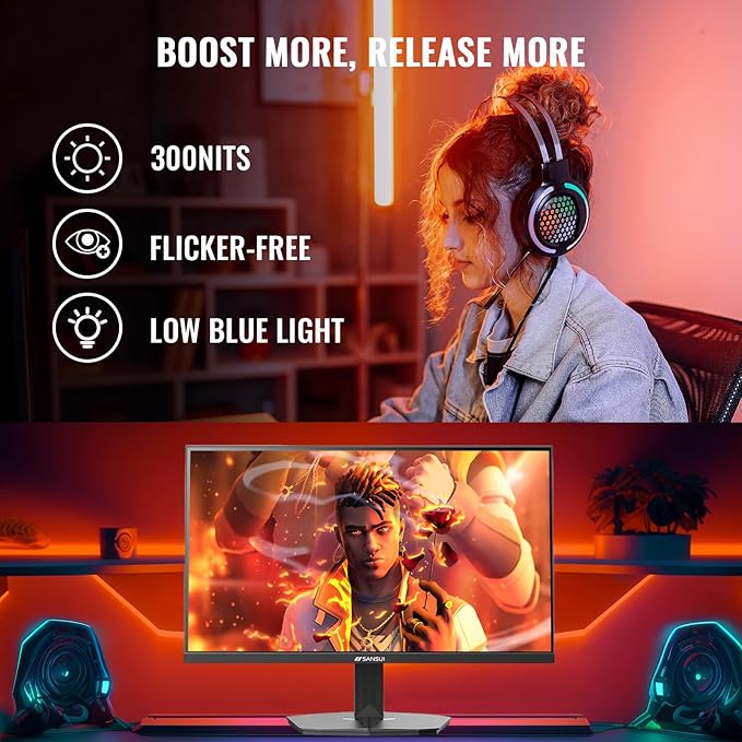 SANSUI Gaming Monitor, 24 Inch 200Hz 180Hz, FHD 1080P 1ms 110% sRGB Computer Monitor, HDMI DP Ports VESA Support for Game Office (HDMI Cable Included)
