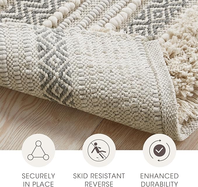 Ink+Ivy Bath Rug Hand-Woven Texture Shaggy Striped Soft & Water Absorbent, Boho Bathroom Décor Bath-Mats, Non-Slip Absorbent Quick Dry Mats for Tub, Shower Room, Asher, 22x58 Grey