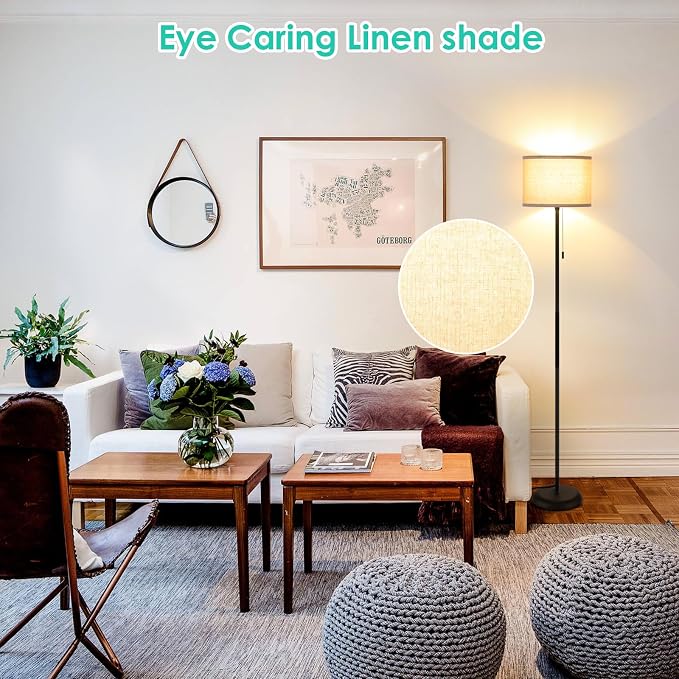 FOLKSMATE Floor Lamp for Living Room, LED Modern Simple Standing Lamps, Tall Lamp for Bedroom, Kid, Office, Reading Room Black Pole Light Without Bulb