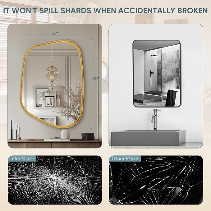 Irregular Wall Mirror 22"x30" Bathroom Mirrors Asymmetrical Artistic Decorative for Living Room Bedroom Bathroom Hallway Entryway,Trapezoid,Gold