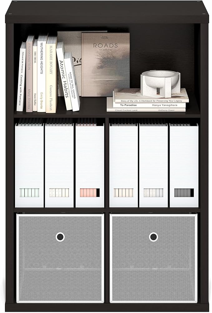 Furinno Cubicle Book Shelf, 5-Cube Bookshelf, Extra Thick Frame Cube Storage Organizer Bookcase with Closed Back, 15.3 x 29.9 x 43.3, for Living Room, Bedroom, Home Office, Dark Oak