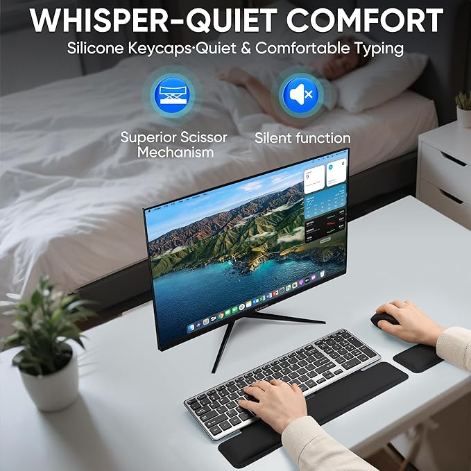 Wireless Quiet Keyboard & Mouse Combo with Magnetic Ergonomic Design Keyboard and Mouse Wrist Rest,Relief Typing Pain, Wrist Rest Support Hand and Arm, 2.4G Stable Connection,Adjustable DPI