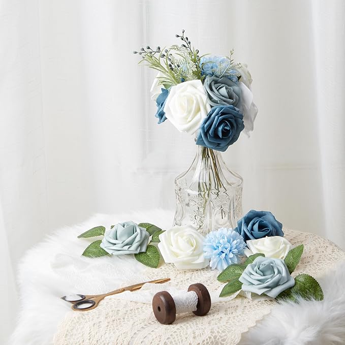 Artificial Flowers Combo, Fake Flowers for DIY Tables Centerpieces Baby Shower Bridal Shower Wedding Bouquet Arrangements Party Candle Holder Cake Decor Flower Home Decorations