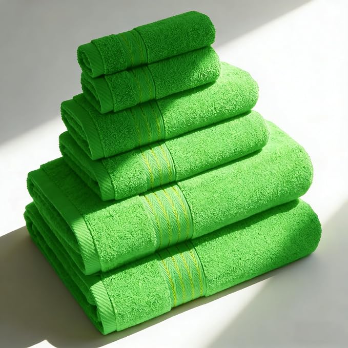 COZYART Classic Green Bath Towels for Bathroom 6 Pcs, Turkish Cotton Bath Towel Set Super Soft Highly Absorbent Durable 650 GSM Shower Towels for Daily Use