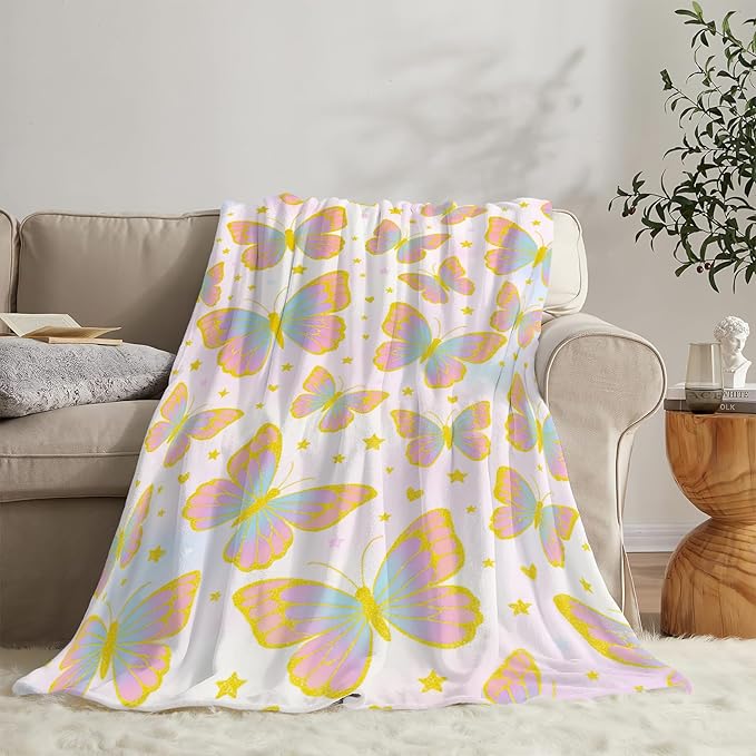 Butterfly Blanket for Women Butterflies Throw Blanket Soft Cozy Fleece Fuzzy Stuffed Plush Flannel Animal Gifts for Girls Kids Adults 60"X80"