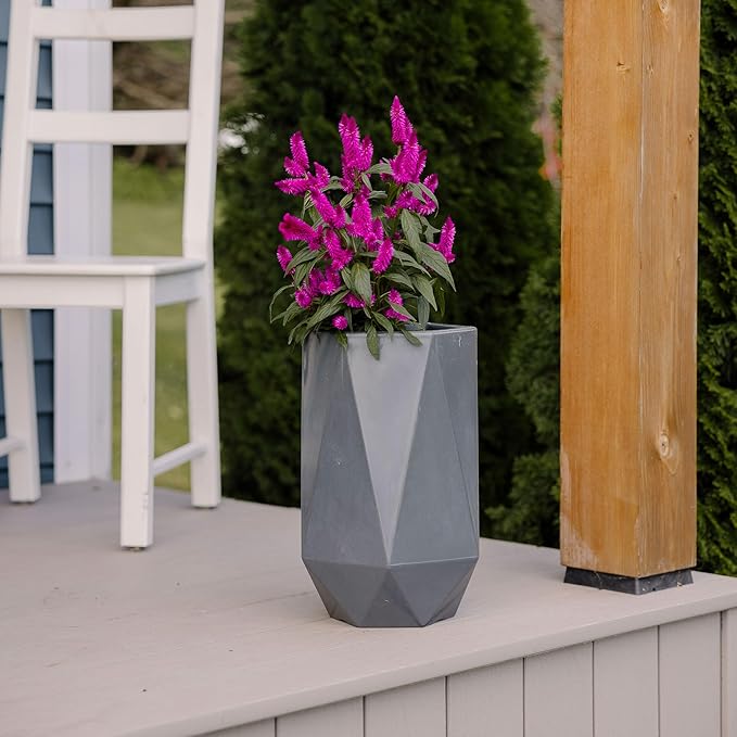 Beuta Large Planters for Outdoor Plants - Set of 3, 15.5/18/20 Inches Outdoor Planters for Porch - Tall Planter for Outdoor & Indoor Plants | Large Indoor Plant Pot - USA Made - Grey