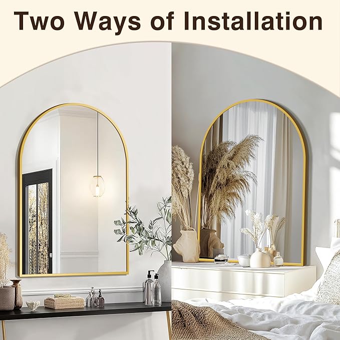 FICTOR Bathroom Mirror for Wall, Arched Vanity Bathroom Mirror for Over Sink, Metal Framed with HD Shatter-Proof Glass for Entryway, Living Room,Bedroom(2 Pack 24”x 36”, Gold)