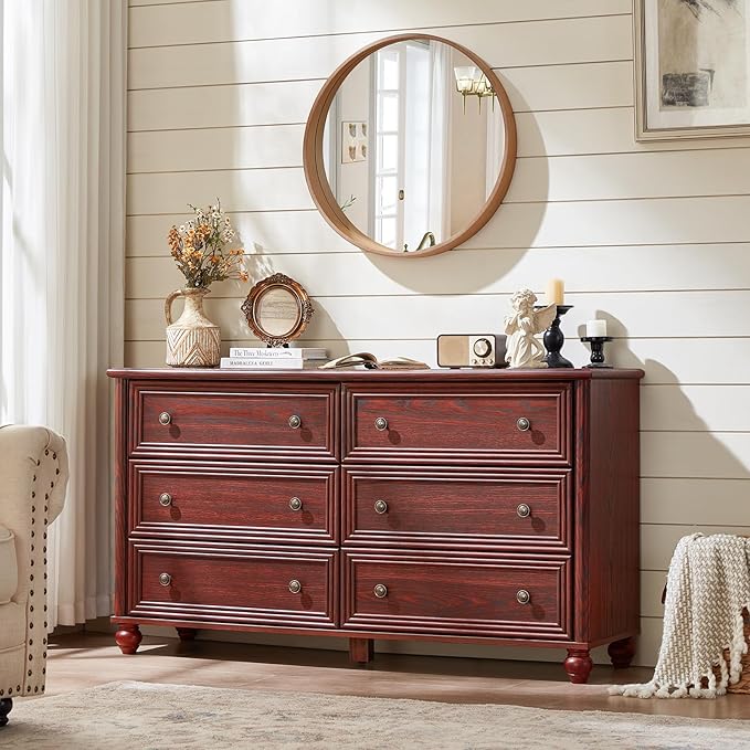 Farmhouse Dressers & Night Stand Set of 3, Wood 54'' Wide Dresser & 18'' Chest of Drawers, Roman Column 3 Drawers Nightstand Set of 2, Bedroom Furniture Dresser Suites for Living Room, Hallway Home