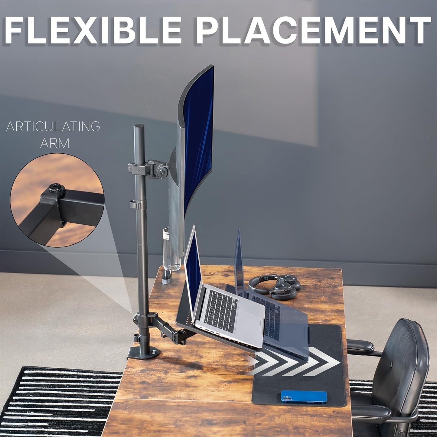 VIVO Extra Tall Desk Mount - Adjustable Clamp-On Stand for 49" Ultrawide & 17" Laptop | Supports 44 lbs, Black
