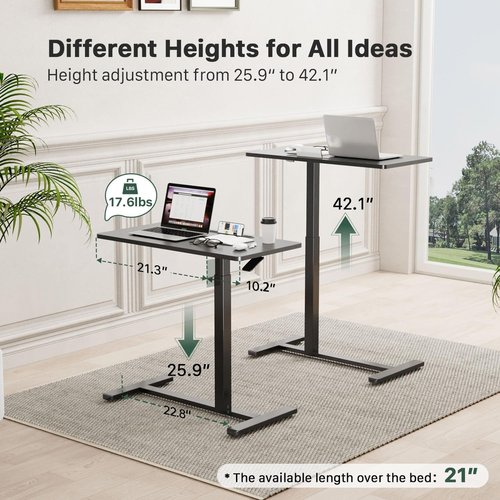 Gibbon Mounts Mobile Standing Desk - Pneumatic Adjustable Rolling Desk (31.5 Inches) | Portable Laptop Table for Home & Office - Black