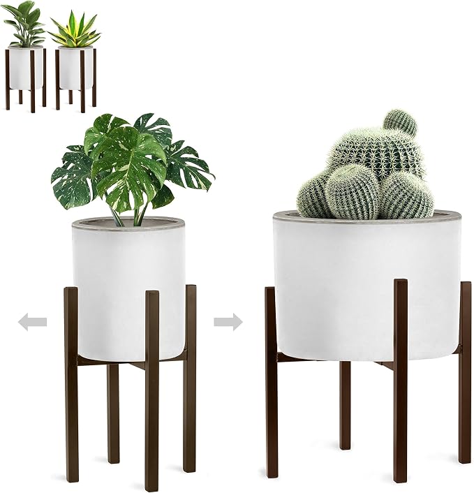 Sorbus Adjustable Metal Plant Stand – Mid Century Style Flower Pot Holder, 10 to 16 Inches Planter Stand for Modern Home Décor, Houseplants – Plant & Pot NOT INCLUDED (Brown, 2 Pack)