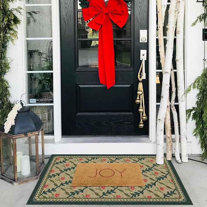 Front Door Mat Outside Entrance - 2x3 Non-Slip Washable Doormat Indoor Outdoor Entrance Jute-Look Floral Rug Welcome Mat Small Throw Rugs for Entryway Bedroom Kitchen Mudroom Front Porch Decor