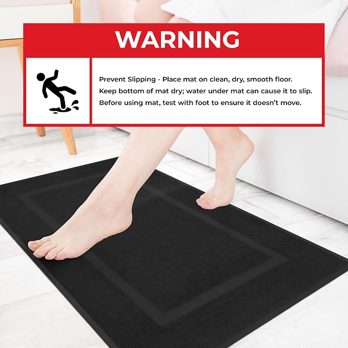 Cotton Paradise 100% Cotton Turkish Bathmat Set, Soft Absorbent Quick Dry, 2 Piece 20x34 Bathmat Floor Set, Coal Black