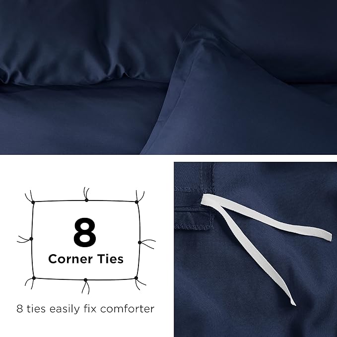 Bedsure Duvet Cover Full Size - Soft Double Brushed Bedding Set for Kids & Adults, Zipper Closure, 3 Pieces, Includes 1 Duvet Cover (80"x90") & 2 Pillow Shams, NO Comforter, Navy Blue