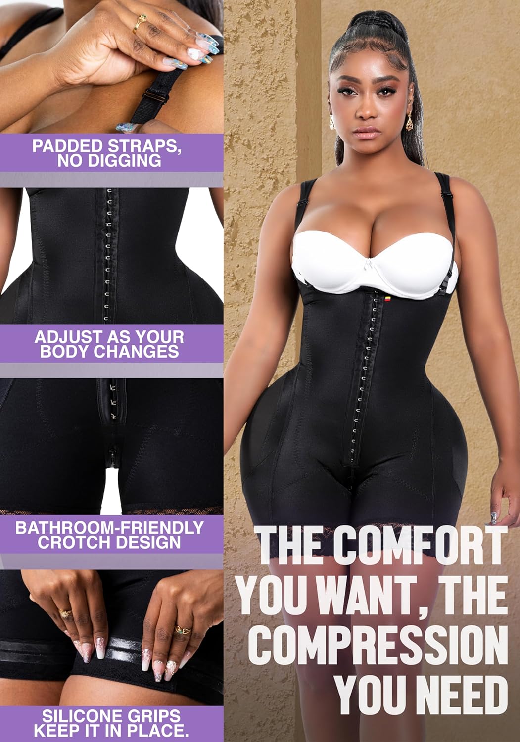 Snatched Body Tummy Control Shapewear Bodysuit - Stage 2 Faja Short Leg for Post-Op BBL