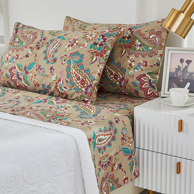 Brandream Bohemian Paisley Bedding Luxury Bed Sheets Set Queen Size Bedding Collections 800 Thread Count 100% Egyptian Cotton Deep Pocket, 4 Piece Vintage Regal
