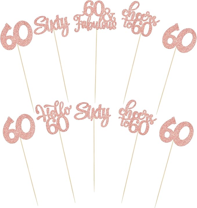 Gyufise 15Pcs 60th Birthday Centerpiece Sticks Sixty Happy 60th Table Flower Centerpieces Sticks Cheers to 60 Floral Decorations for 60th Birthday Party Centerpieces Supplies Rose Gold