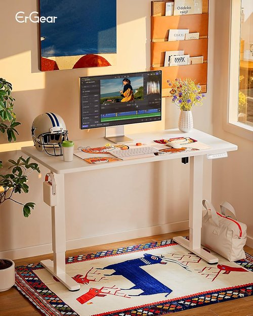 ErGear Electric Height Adjustable Standing Desk - 40 x 24 Inches, Memory Function, White Finish