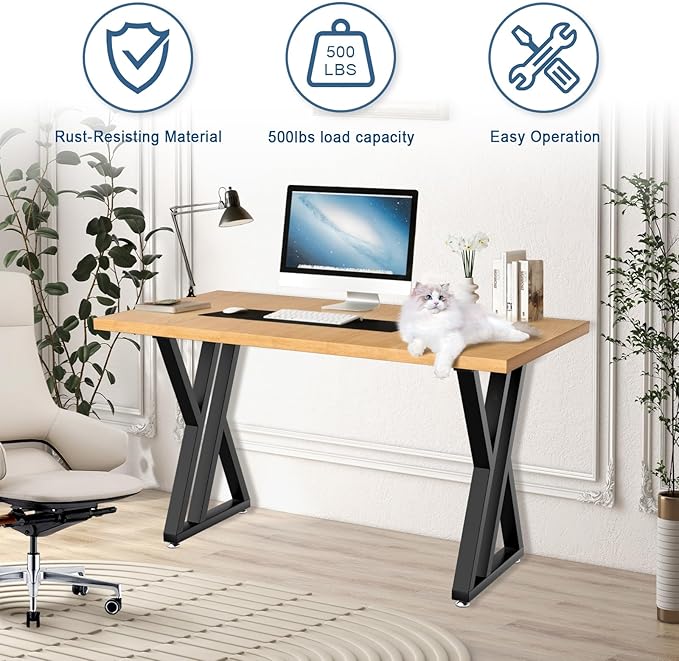 Metal Table Legs 28 inch High, Dining Table Legs with Crossbeams, Heavy Duty Industrial Desk Legs, Modern DIY Desk Legs Suitable for Office, Study, Restaurant, Coffee （BALCK, 39 X 16 X 28 IN)