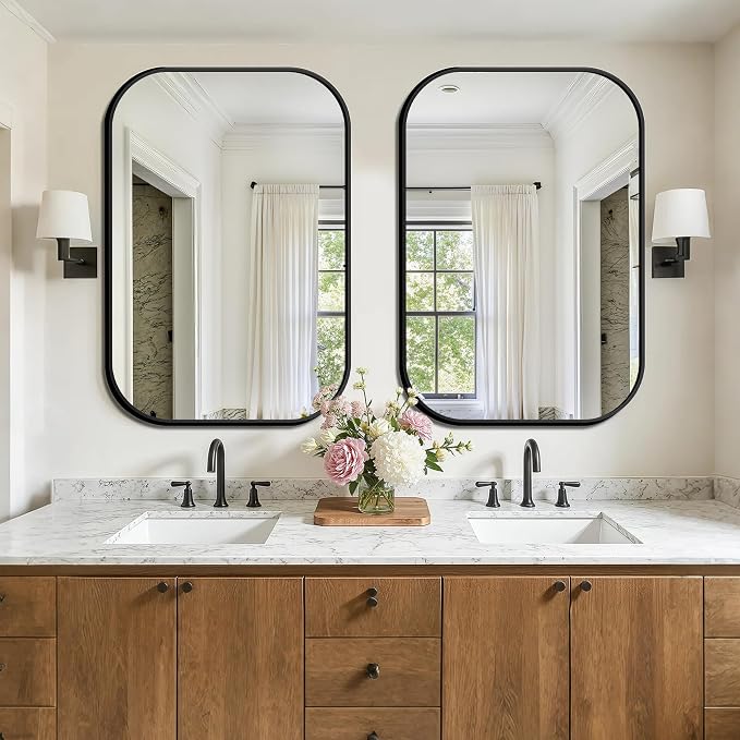 FICTOR Bathroom Vanity Mirror for Wall, 2 Pack 26" x 38" Rectangle Bathroom Mirror for Over Sink, Metal Framed, Hangs Horizontally or Vertically(Black)