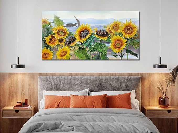 Ardemy Sunflower Wall Art Canvas Flower Yellow Picture Floral Landscape Painting for Living Room, Nature Extra Large Framed Artwork Bedroom Dining Room Home Office Wall Decor 58"x29"