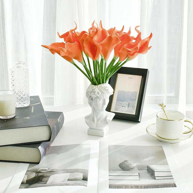 Mandy's PU Coral Calla Lily Artificial Flowers 20 Stems 13.5in Faux Realistic Centerpiece for Thanksgiving and Christmas Decorations DIY Bridal Bouquet Home Décor