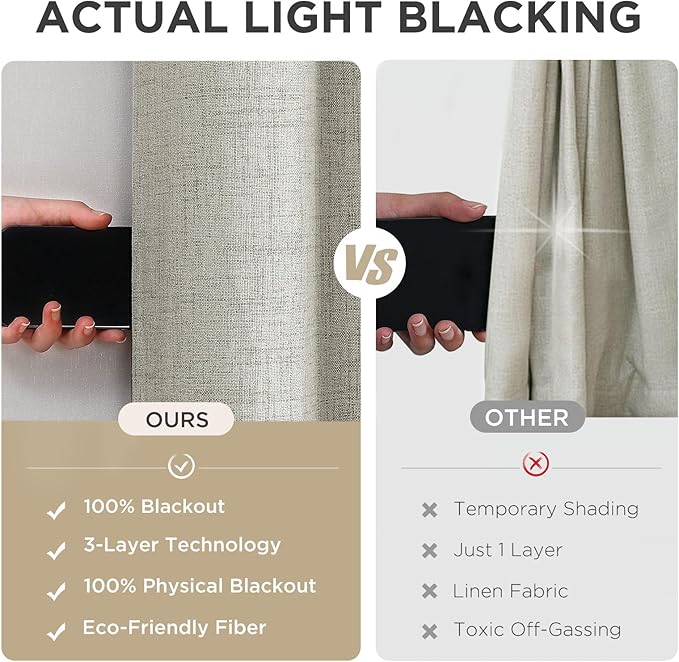 Joydeco Blackout Curtains 120 Inches Long 2 Panels Burg, Room Darkening Curtains for Bedroom, 100% Black Out Textured Thermal Drapes Privacy Protection 2 Panels Set(W52 x L120 Inch, Light Beige)