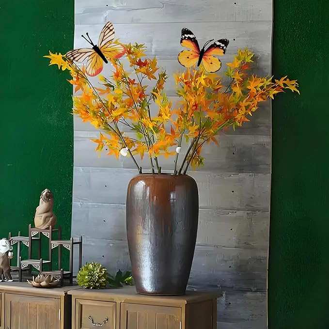 12 PCS Artificial Fabric Butterflies, 2 Sizes Reusable Butterly Crafts Decor, DIY 3D Butterfly Decorations for Fake Flowers Floral Nursery Wedding Tea Party Birthday Easter Spring. (Orange01 Medium)