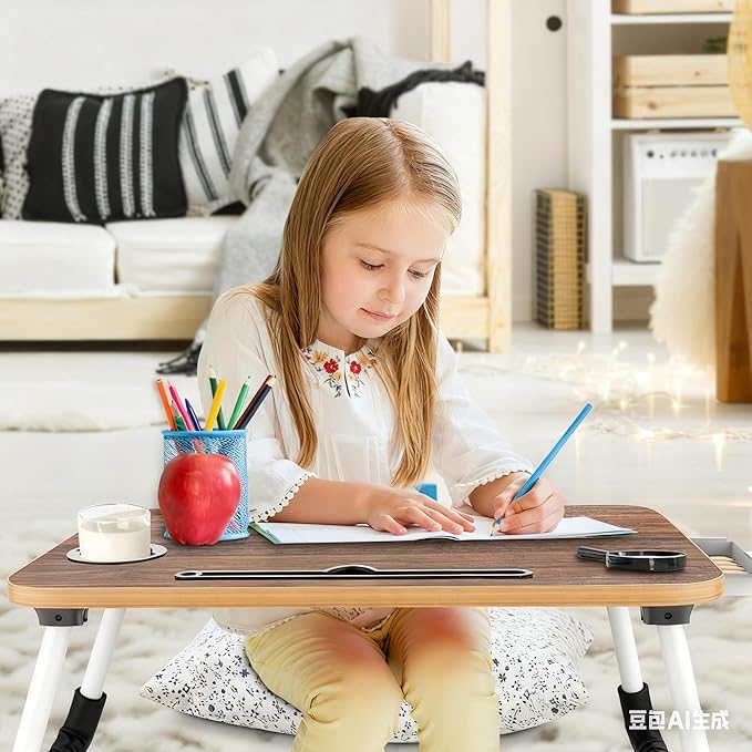 Fayquaze Portable Foldable Laptop Bed Desk with Storage Drawer and Cup Holder - Lap Desk Laptop Stand Tray Table for Eating, Reading and Working