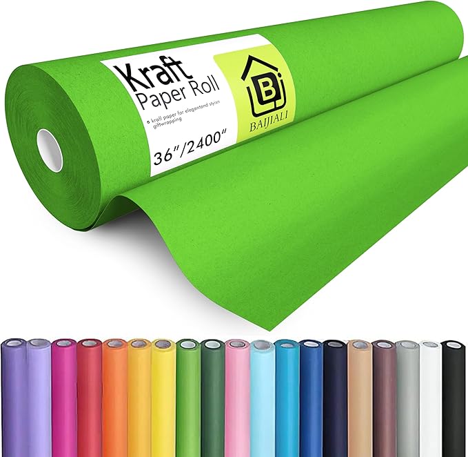 BAIJIALI 36" x 2,400" (200') Kraft Paper Roll for Craft Bulletin Board Paper Art Table Covering Crafting Gift Wrapping Bouquet Packing Parcel (Medium Green, 36" x200')