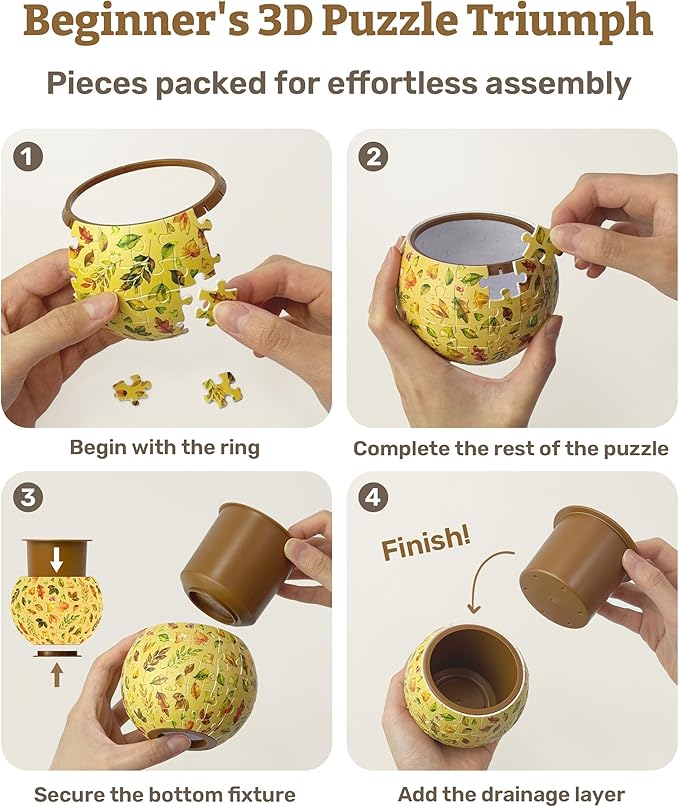 PieceRelax 3D Puzzle Planter 80 Pieces - Flower Pot - Dancing Leaves in Fall, Home Decor Flower Pots for Indoor Cactus, Succulents Pots [K1108]