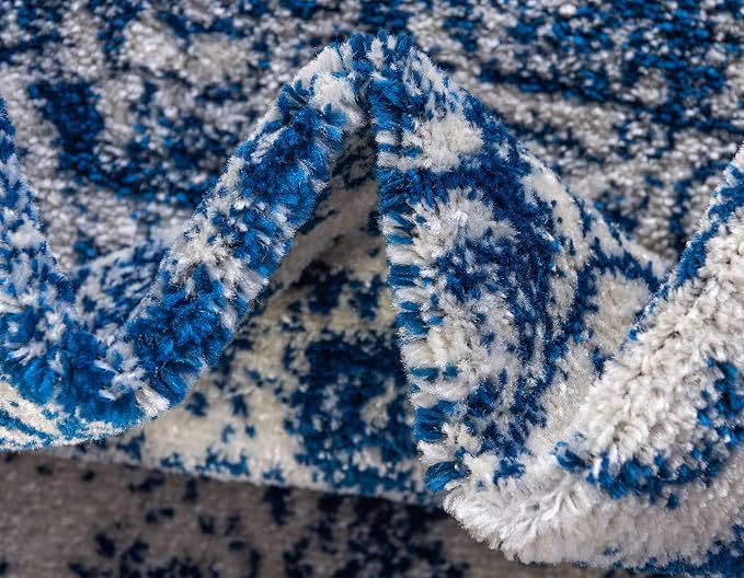 Unique Loom Bromley Collection Area Rug - Wells (5' 1" Round, Ivory and Blue/ Ivory)