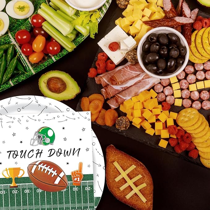 72 Pcs First Down Football Plates and Napkins - DIY First Year Down Birthday Party Decorations for Boy Birthday, 24 Guests
