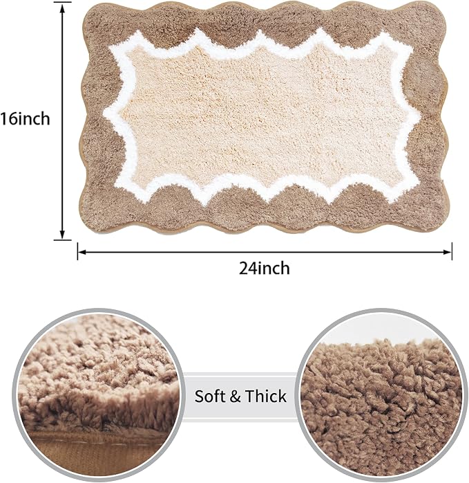 Cute Scalloped Beige Bathroom Rugs Mat,Non Slip Absorbent Quick Dry Bath Mats for Shower Room,Microfiber Bath Mats for Bathroom Floor Washable Carpet for Shower Tub Sink Bedroom,16"x24"