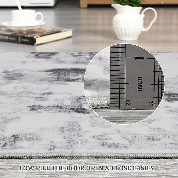 Washable 5x7 Area Rugs for Living Room Low Pile Small Carpet Soft Bedroom Rug Modern Abstract Carpet Non Shedding Thin Colorful Carpets Contemporary Floor Mats for Kitchen Nursery, Grey