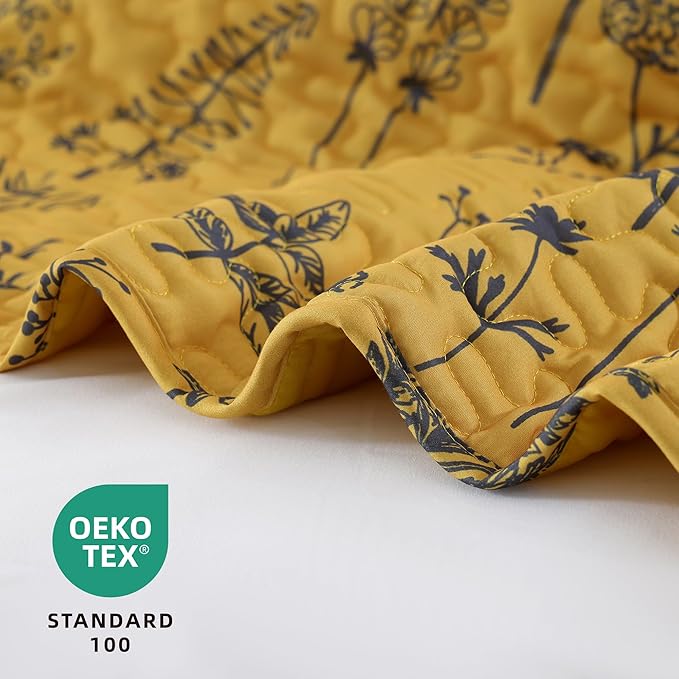JANZAA King Size Ginger Quilt Bed Spread Boho Quilt Set 3 Pieces Lightweight Comforter Reversible Bedding Set, 1 Quilt 104x90 inches, 2 Pillowcases