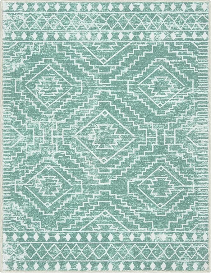 Wonnitar Moroccan Sage Green Area Rugs 5x7, Washable Rugs Non-Slip Soft Large Rug for Bedroom, Non-Shedding Farmhouse Stain Resistant Floor Carpet for Bedside Playroom Dining Room (Mint Green,5'x7')