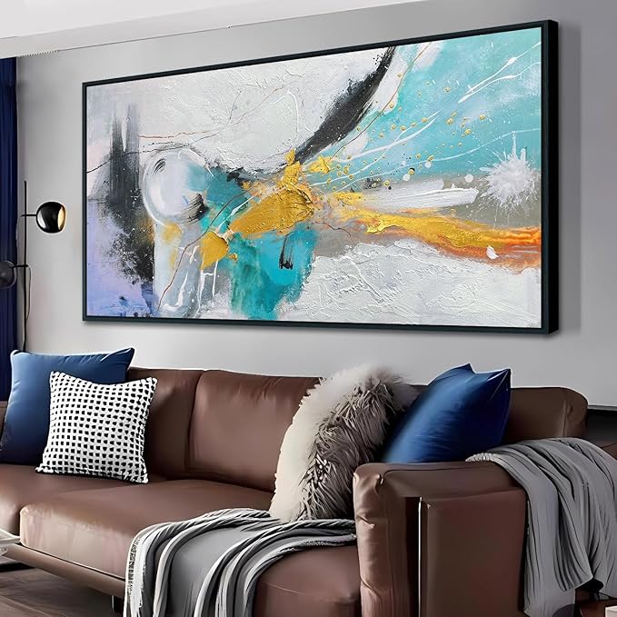Arjun Large Abstract Wall Art for Living Room Black and White Canvas Painting for Mens Room Textured Modern Picture Bedroom, Black Wood Framed for Home Office Wall Decor Extra Large 58"x29"