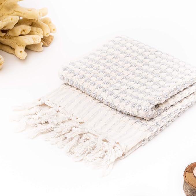 Organic Turkish Cotton Hand Towels for Bathroom | Oversized - 17 x 35 Inches | Large Soft Plush Fluffy Highly Absorbent Towels for Kitchen, Hand and Face (Gray, Hand Towel)