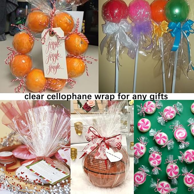 Clear Cellophane Wrap Roll-Plastic Gift Wrapping Paper 148ft x 34 inches, Transparent Paper Wrap Roll 3 Mil Thick for Floral Bouquets, Flower Paper Wrapping for Hampers, Baskets, Treats, Arts & Crafts