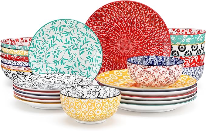 vancasso SELENE Plates and Bowls Set for 6, 24 Pieces Dinnerware Sets, Mircowave and Dishwasher Safe Dishes Set, Porcelain Muted Dinnerware