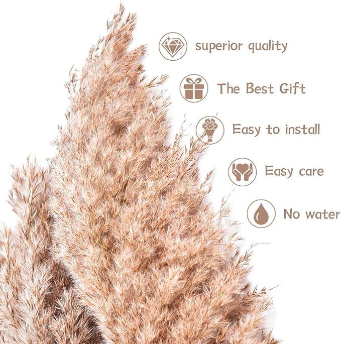 33pcs Pampas Grass Decor-Natural Dried Fluffy Brown Pompas Grass,Short Fluffy Pampas Grass Bulk for Small Boho vases,Wedding Flower,Boho Home Decor,Living Room Table Decor(17inch)