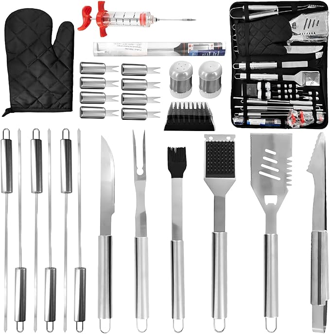 27 PCS Grill Accessories for Outdoor Grill – Stainless Steel BBQ Tools Grilling Tools Set, Organized in Case with Thermometer, Injector & More – Complete Kit for Cooking, Camping & Backyard Barbeque