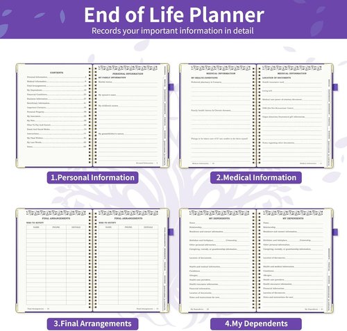 End of Life Planner - Spiral Estate Planning Organizer for Seniors | Large Print, 7.9"x10.4", Purple