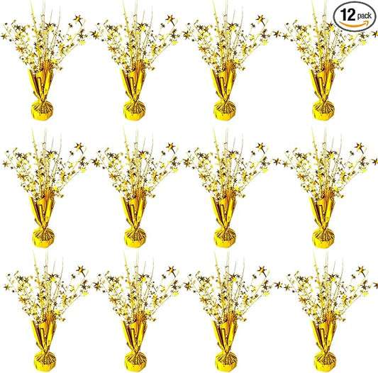 12 Pack Metallic Foil Spray Centerpiece Star Table Decoration Burst Table Centerpieces for Birthday New Years Nye Wedding Anniversary Graduation Holiday Party Supplies Decor, Gold