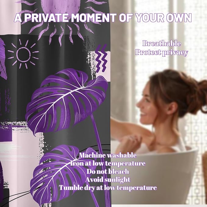 Small Stall Narrow Shower Curtain Purple and Gray Stand Up Dark Purple and Grey Abstract Shower Curtains for Rv Camper Bathroom Decor Sets, Waterproof Cloth Fabric with Hooks, 36 x 72 Inch