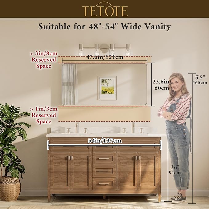 TETOTE Brushed Nickel Mirror 48 x 24 Inch for Bathroom Over Sink Metal Framed Mirror Modern Farmhouse for Living Room Entryway(Horizontal/Vertical)