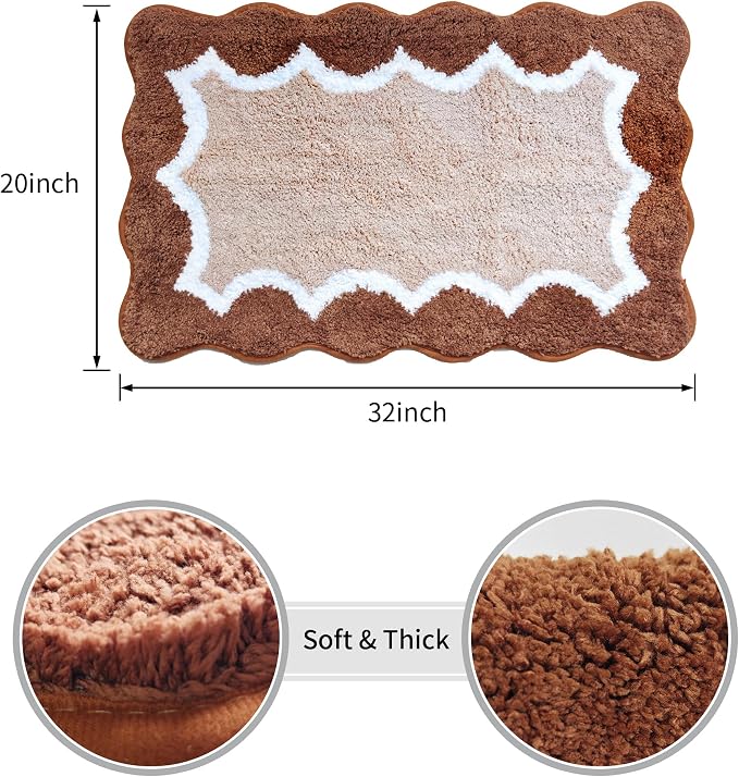 Cute Scalloped Brown Bathroom Rugs Mat,Non Slip Absorbent Quick Dry Bath Mats for Shower Room,Microfiber Bath Mats for Bathroom Floor Washable Carpet for Shower Tub Sink Bedroom,20"x32"